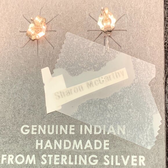 Navajo Turquoise Sterling Silver Earrings Sharon McCarthy Native American Indian - Picture 5 of 6